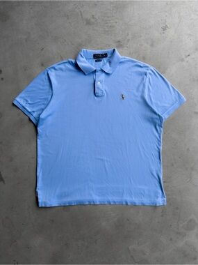 Vintage 00s Blue Polo Ralph Lauren Pima Cotton Polo Shirt - XL